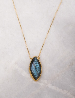 Handmade Gold Plated Brass Necklace with Labradorite Stone