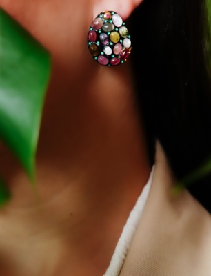 Handmade Design Silver Earrings With Tourmaline Stone