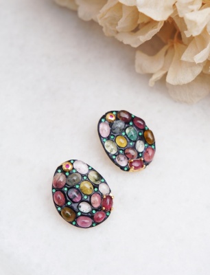 Handmade Design Silver Earrings With Tourmaline Stone