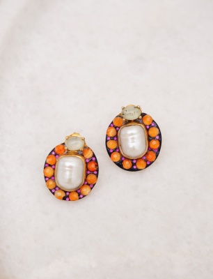 Handmade Design Silver Earrings with Agate, Pearl and Quartz Stone