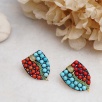 Handmade Design Silver Earrings with Turquoise and Coral Stones