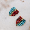 Handmade Design Silver Earrings with Turquoise and Coral Stones