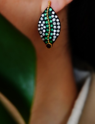 Handmade Design Silver Earrings with Green Agate and Moon Stone