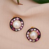 Handmade Design Silver Earrings with Pearl and Tourmaline