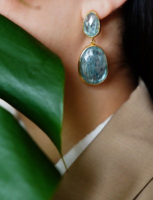 Handmade Design Silver Earrings With Kyanite Stone