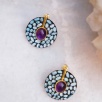 Handmade Design Silver Earrings with Aqua Marine and Amethyst Stones