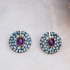 Handmade Design Silver Earrings with Aqua Marine and Amethyst Stones