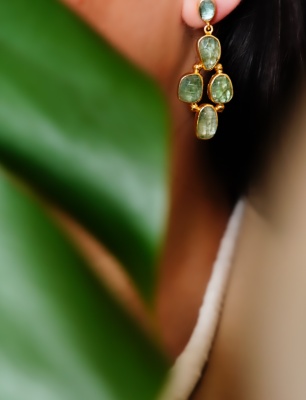 Handmade Design Silver Earrings Four Kyanites