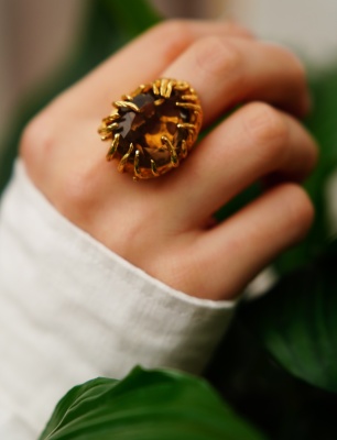 Handmade Design Brass Ring With Smoky Quartz Stone
