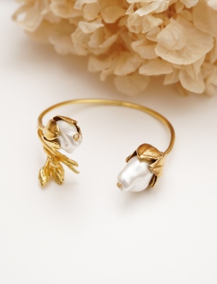 Handmade Design Brass Bracelet Baroque Pearl