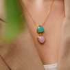 Handmade Gold Plated Brass Necklace with Aqua Chalcedony and Pink Quartz Stone