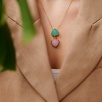 Handmade Gold Plated Brass Necklace with Aqua Chalcedony and Pink Quartz Stone