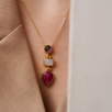Handmade Gold Plated Brass Necklace with Amethyst, Moonstone and Ruby Stones