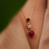 Handmade Gold Plated Brass Necklace with Amethyst, Moonstone and Ruby Stones