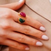 Handmade Design Brass Ring with Ruby and Emerald Stones