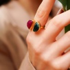 Handmade Design Brass Ring with Ruby and Emerald Stones