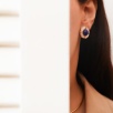 Handmade Design Silver Earrings with Mother of Pearl and Lapis Lazuli Stones