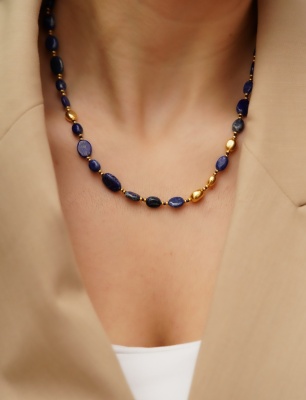Handmade Design Silver Necklace with Lapis Lazuli