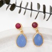 Handmade Design Brass Earrings with Ruby and Chalcedony Stone