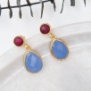 Handmade Design Brass Earrings with Ruby and Chalcedony Stone