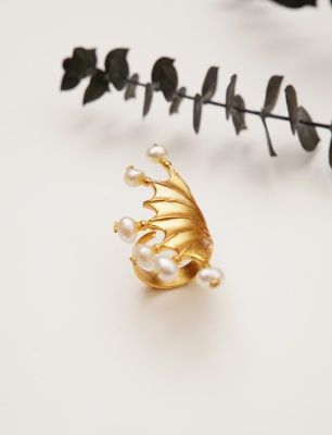 Handmade Design Brass Ring with Pearls