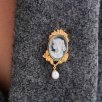 Handmade Cameo Design Silver Brooch with Onyx Stone and Pearl