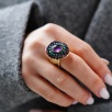 Handmade Design Silver Ring with Amethyst and Tourmaline Stones