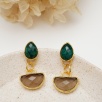 Handmade Design Brass Earrings Emerald and Smoky Quartz