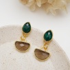 Handmade Design Brass Earrings Emerald and Smoky Quartz