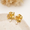 Handmade Flower Design Brass Earrings with Pearl