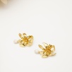 Handmade Flower Design Brass Earrings with Pearl