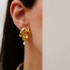 Handmade Flower Design Brass Earrings with Pearl