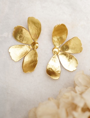 Handmade Flower Design Brass Earrings