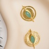 Handmade Design Brass Earrings Aqua Chalcedony Stone