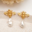 Handmade Bee Desing Brass Earrings Baroque Pearl