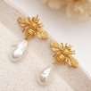 Handmade Bee Desing Brass Earrings Baroque Pearl