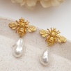 Handmade Bee Desing Brass Earrings Baroque Pearl