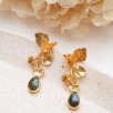 Handmade Floral Design Labradorite Stone Brass Earrings