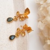 Handmade Floral Design Labradorite Stone Brass Earrings