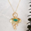 Handmade Design Brass Necklace with Emerald and Pearl Stone