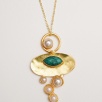 Handmade Design Brass Necklace with Emerald and Pearl Stone