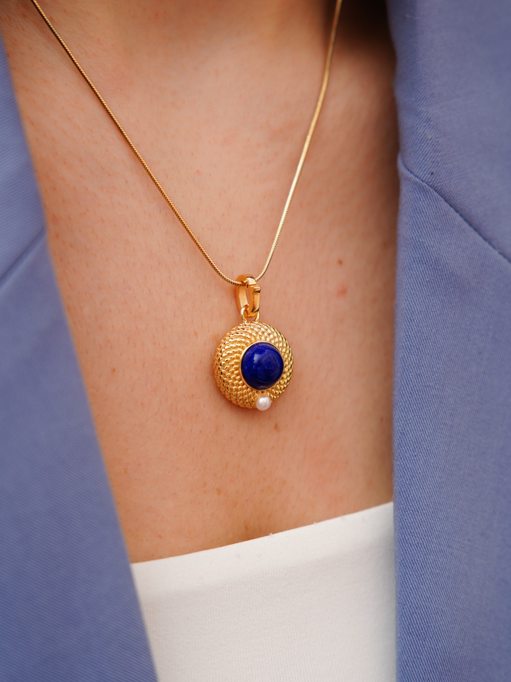 El Yapımı Lapis Lazuli Taşlı Gümüş Kolye