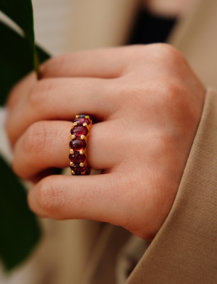 Handmade Design Full Round Garnet Stones Silver Ring