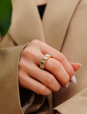 Handmade Design Full Round Silver Ring With Aqua Marine Stones
