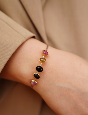 Tourmaline Stone Handmade Silver Bracelet