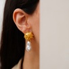 Handmade Design Brass Earrings With Baroque Pearl