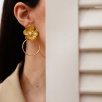 Handmade Flower Design Brass Earrings With Pearls