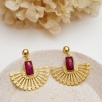 Handmade Flower Design Ruby Stone Brass Earrings