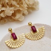Handmade Flower Design Ruby Stone Brass Earrings