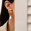 Handmade Flower Design Brass Earrings with Pearl